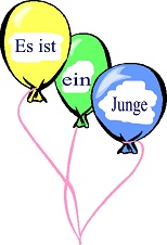Bunte Luftballons mit Aufschrift: Es ist ein Junge