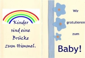 Glückwünsche zur Geburt mit Blumen und Regenbogen