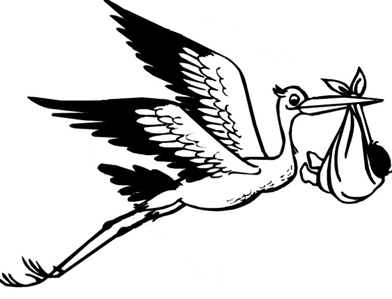 Fliegender Storch bringt Neugeborenes