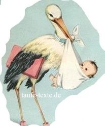 Alte Babykarte: Storch trägt Säugling