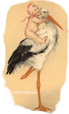 Alte Babykarte: Baby reitet auf Storch