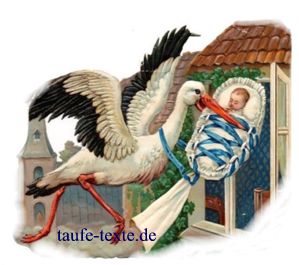 Alte Babykarte: Storch bringt Kind