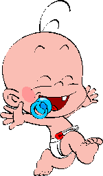 Comic Baby lachend mit Schnuller
