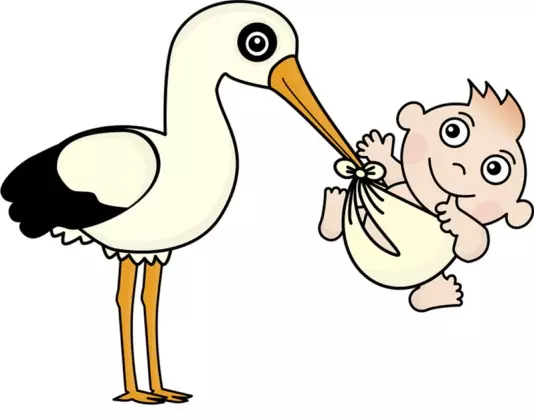 Comic: Storch hält Baby im Tuch