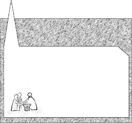 Rahmen als Kirche mit Taufszene