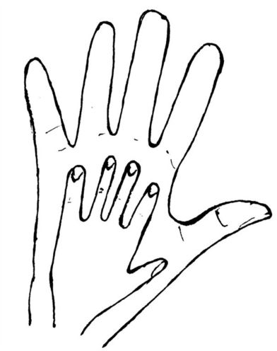 Strichzeichnung: Kleine Hand in großer Hand